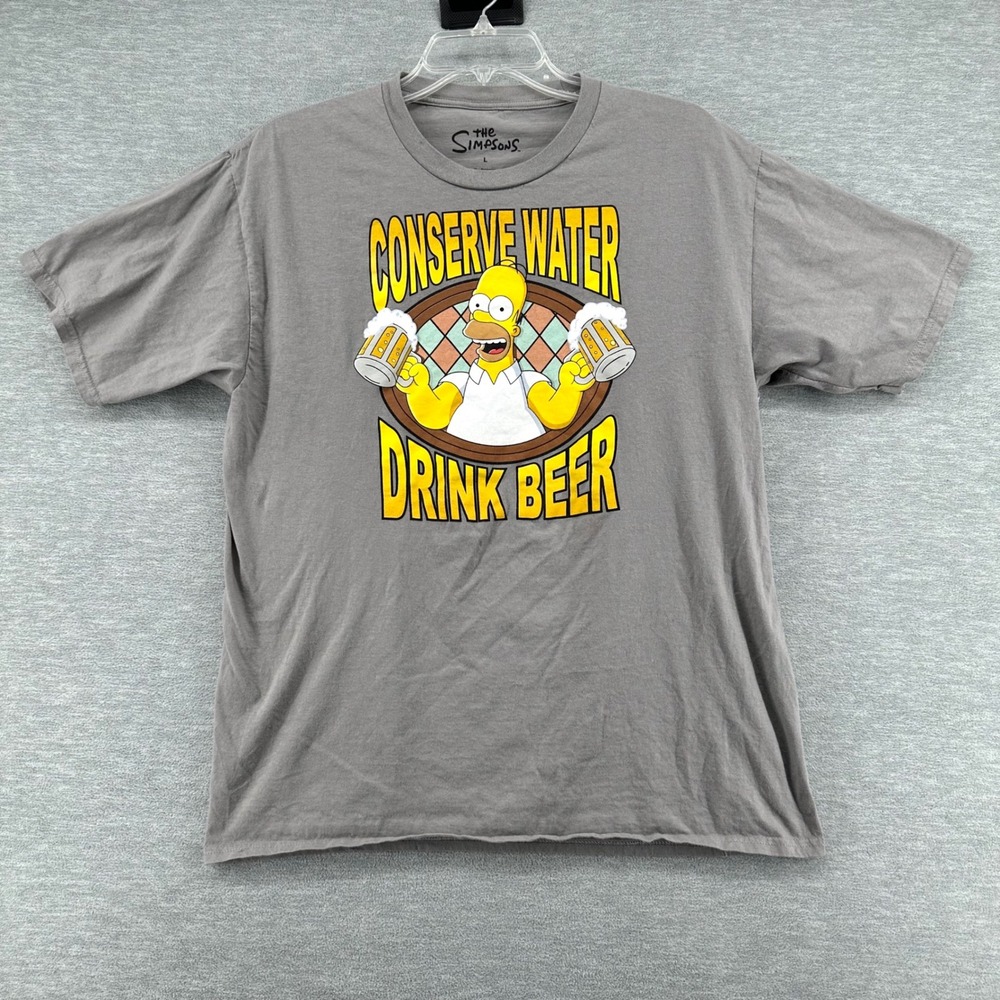 The Simpsons T Shirt Men's Large Gray Homer Drink Beer Universal Graphic